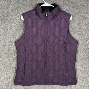 Eddie‎ Bauer Vest Womens Medium Purple Quilted Goose Down Zip Puffer Pockets